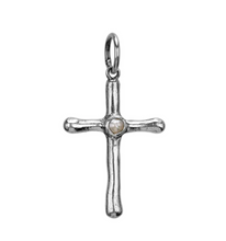 Load image into Gallery viewer, Poetic Cross with Pearl Pendant In Silver
