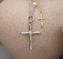 Load image into Gallery viewer, Poetic Cross with Pearl Pendant In Silver
