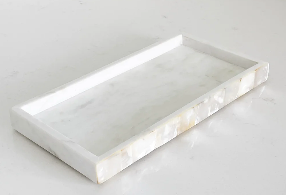 White Marble Tray with Mother of Pearl Inlay