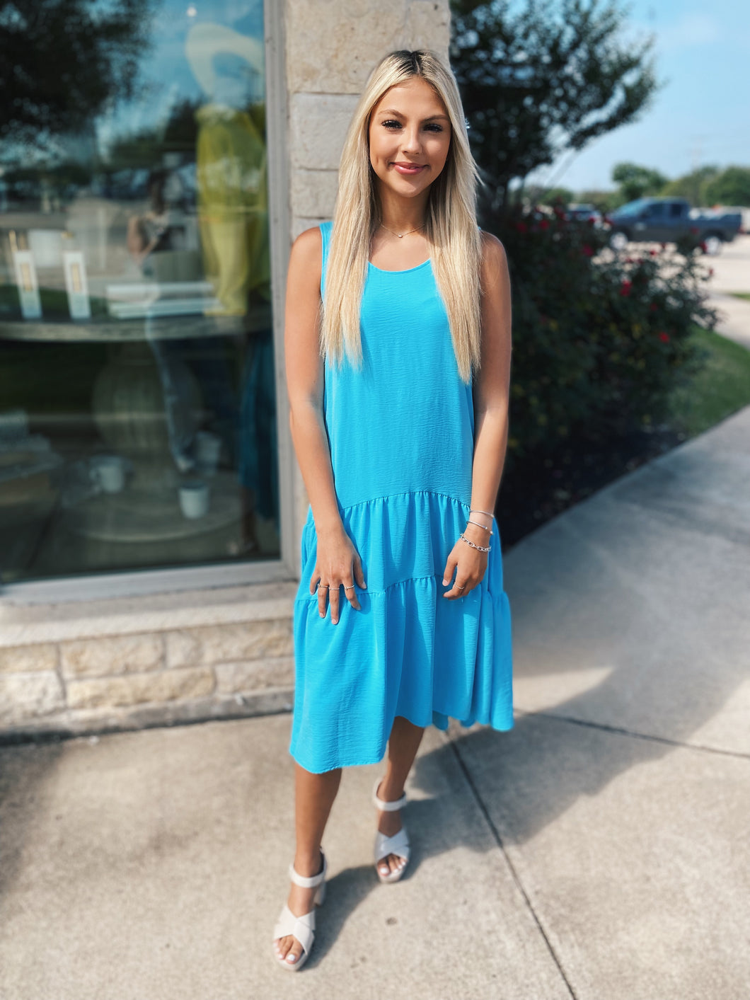 Blue Tiered Midi Sundress